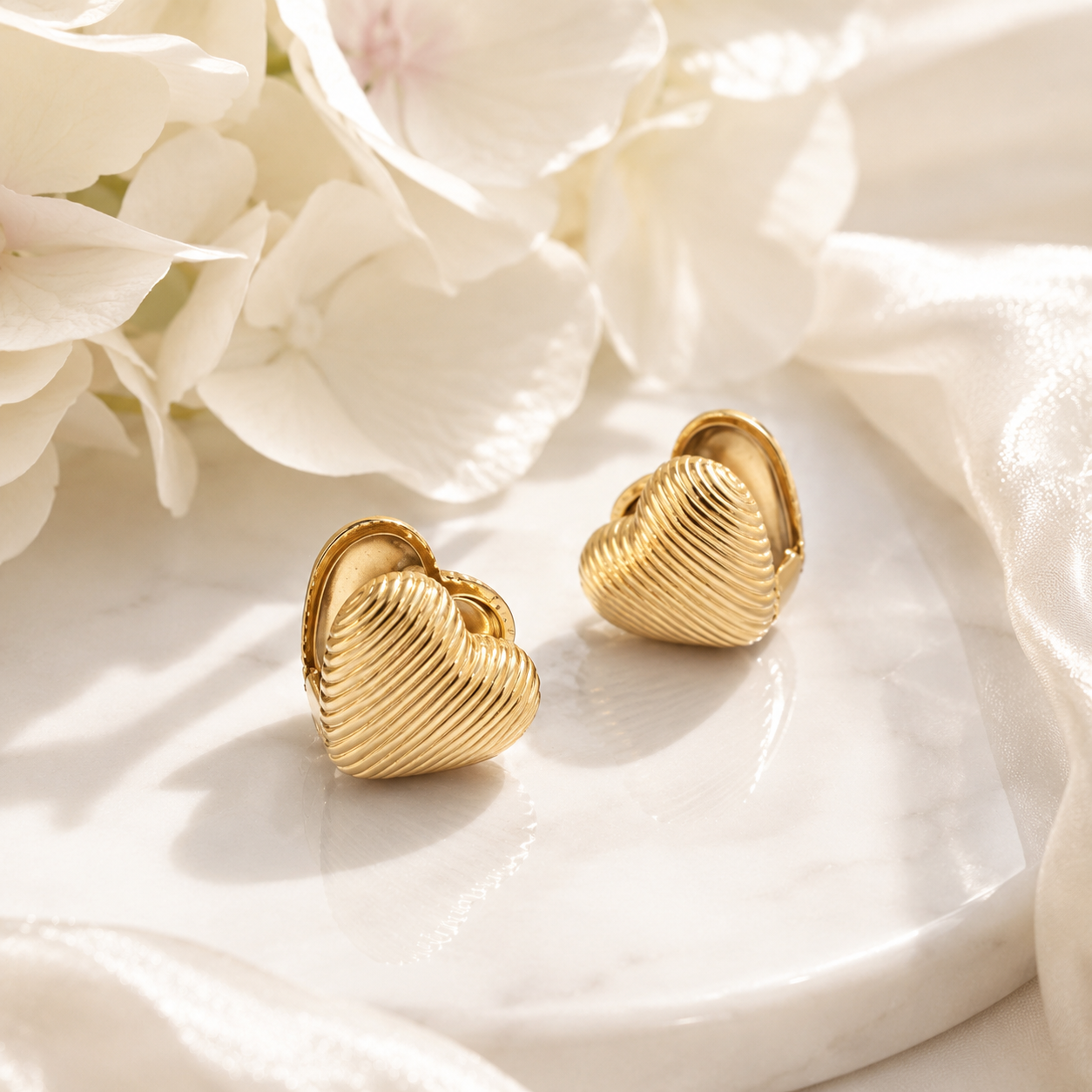 Textured Heart Huggie Earrings – 18K Gold, Romantic, Daily Wear