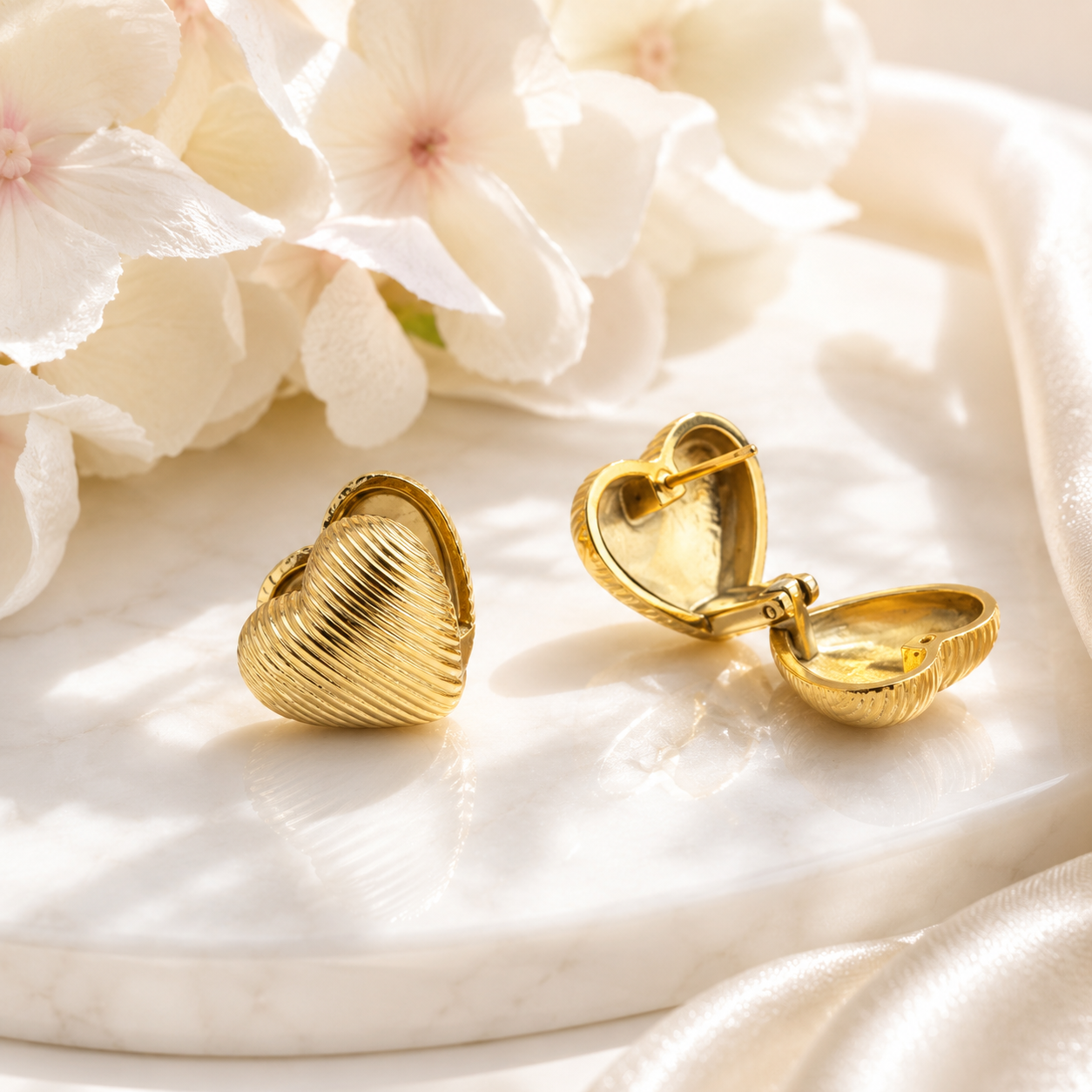 Textured Heart Huggie Earrings – 18K Gold, Romantic, Daily Wear