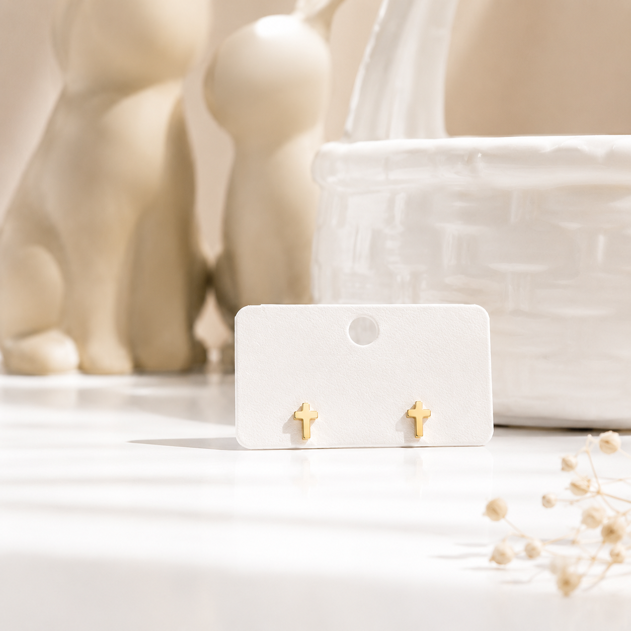 Cross Stud Earrings – 18K Gold, Minimalist 5mm