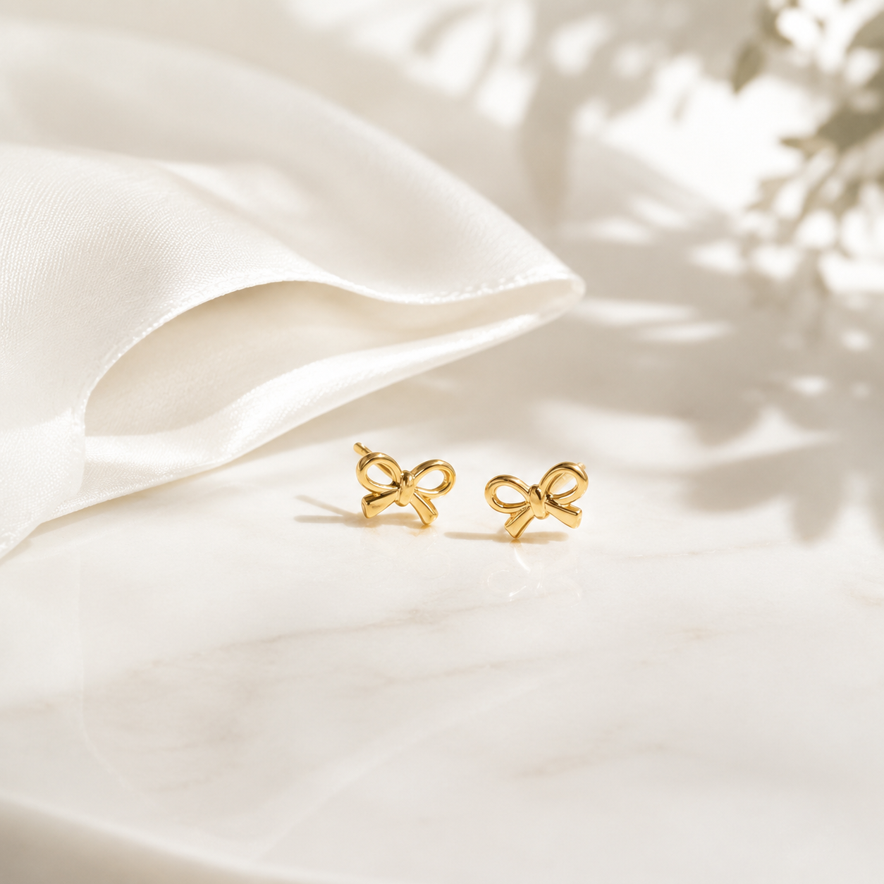 Bow Stud Earrings – 18K Gold, Dainty Coquette, Waterproof