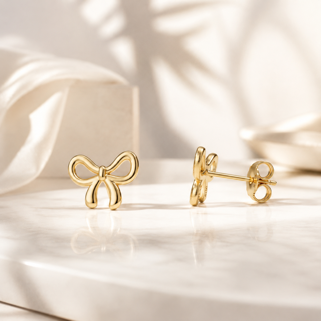 Bow Stud Earrings – 18K Gold, Dainty Coquette, Waterproof