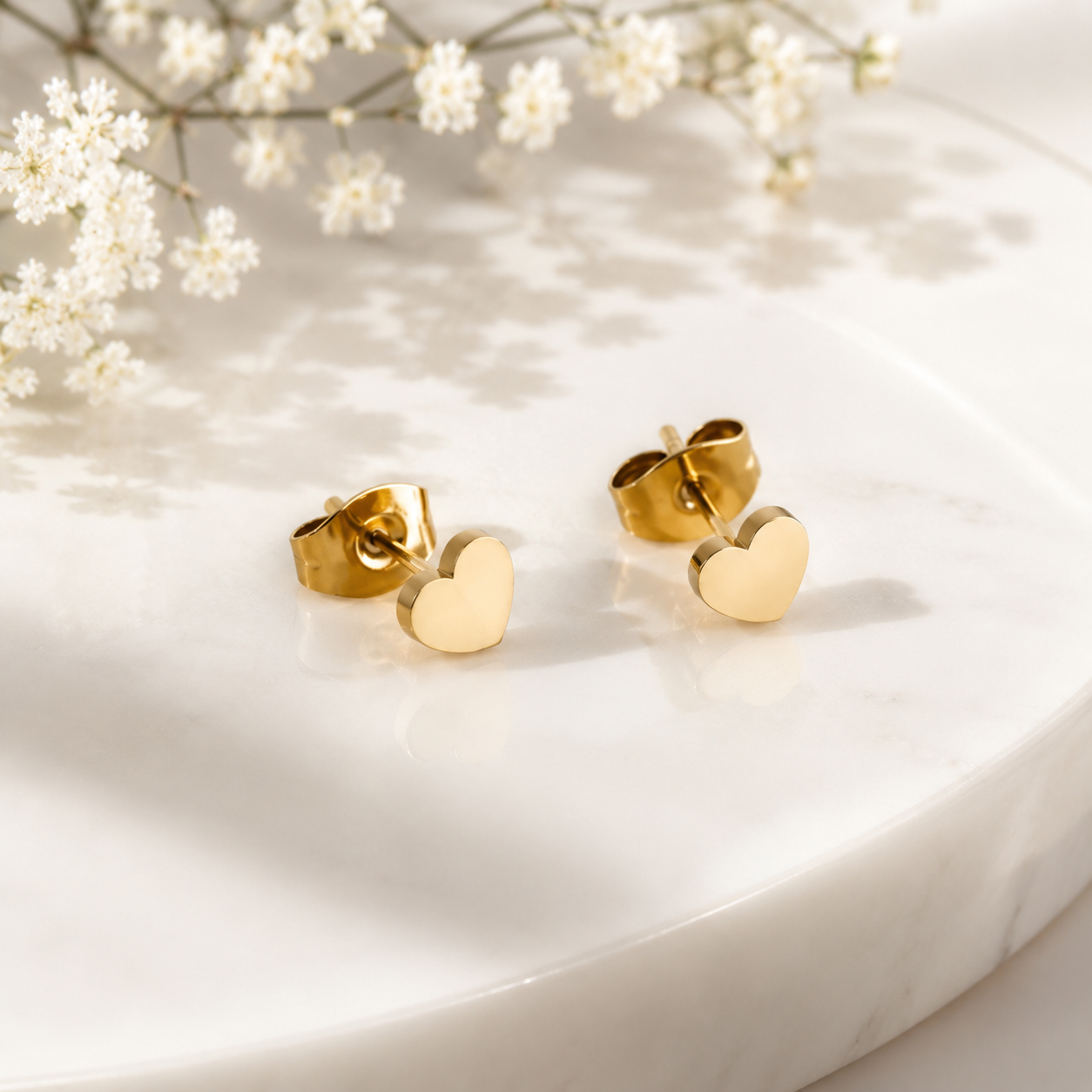 Heart Stud Earrings – 18K Gold, Tiny Dainty, Everyday Wear