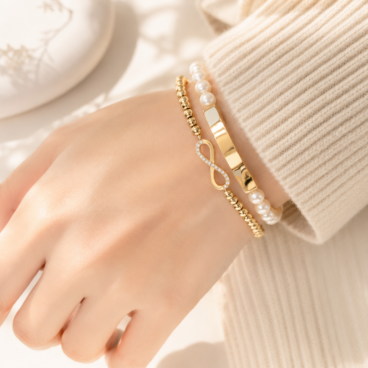 Infinity Beaded Bracelet – 18K Gold, Dainty, Minimalist