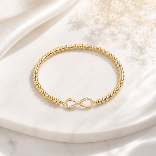 Infinity Beaded Bracelet – 18K Gold, Dainty, Minimalist