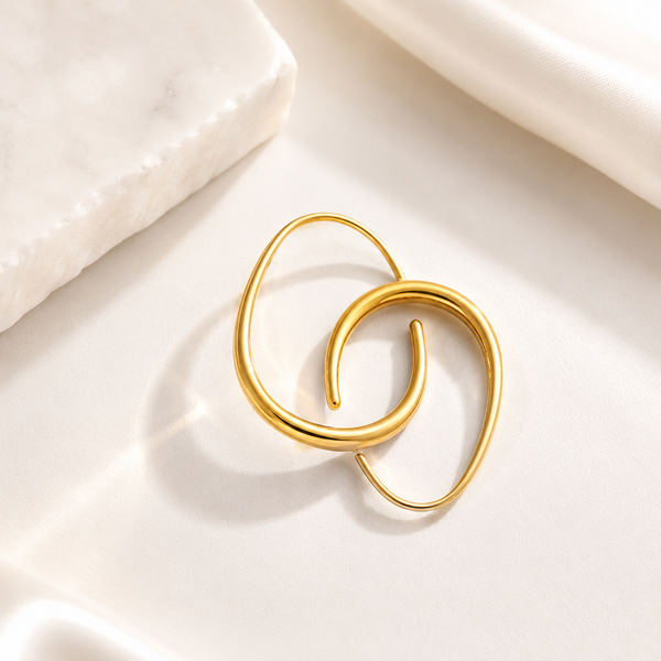 Sculptural Gold Hoop Earrings | Abstract Statement Huggies, Minimalist Luxury