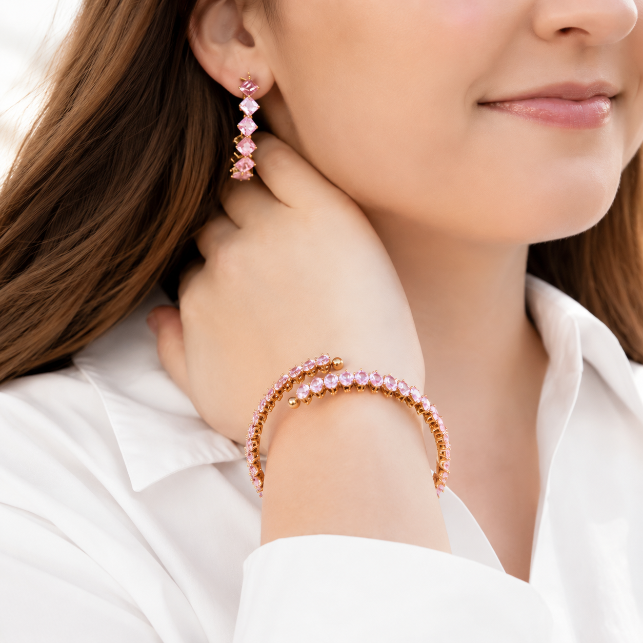 Pink Stone Wrap Bracelet – 18K Gold, Layered, Dainty