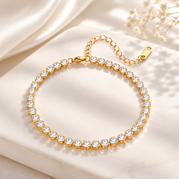 CZ Tennis Bracelet – 18K Gold, Minimalist, Waterproof