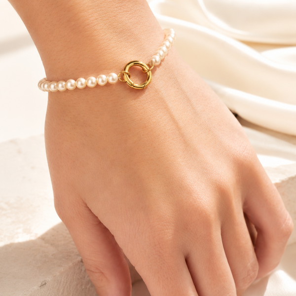 Pearl Charm Keeper Bracelet – 18K Gold, Adjustable, Tarnish-Free