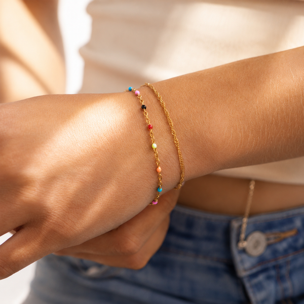 Multi Color Confetti Bracelet – 18K Gold, Waterproof, Hypoallergenic