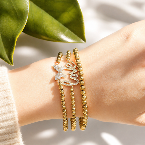Butterfly Beaded Stretch Bracelet – 18K Gold, Waterproof