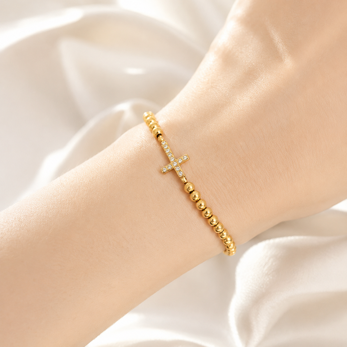 Cross Beaded Stretch Bracelet – product image 6