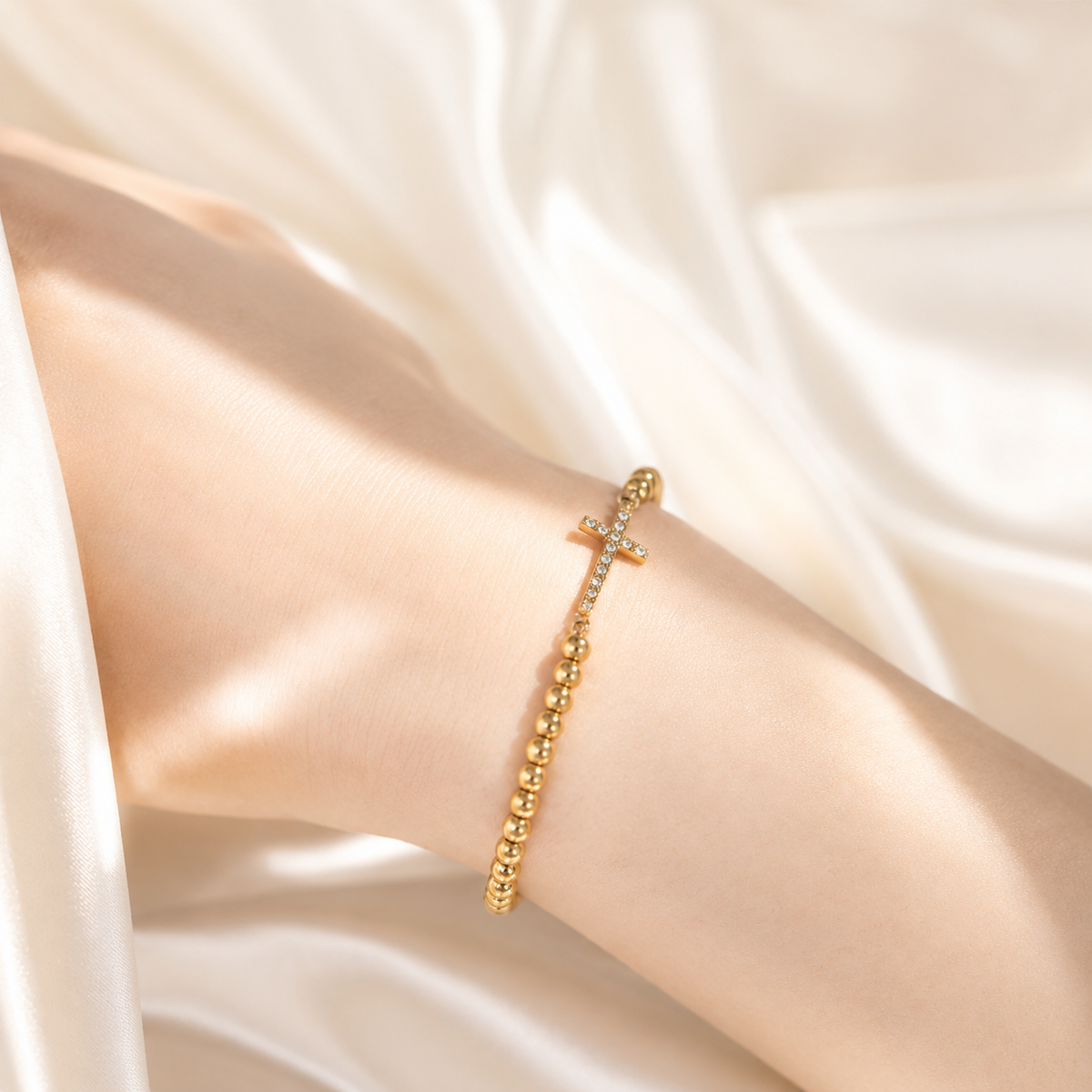 Cross Beaded Stretch Bracelet – product image 2