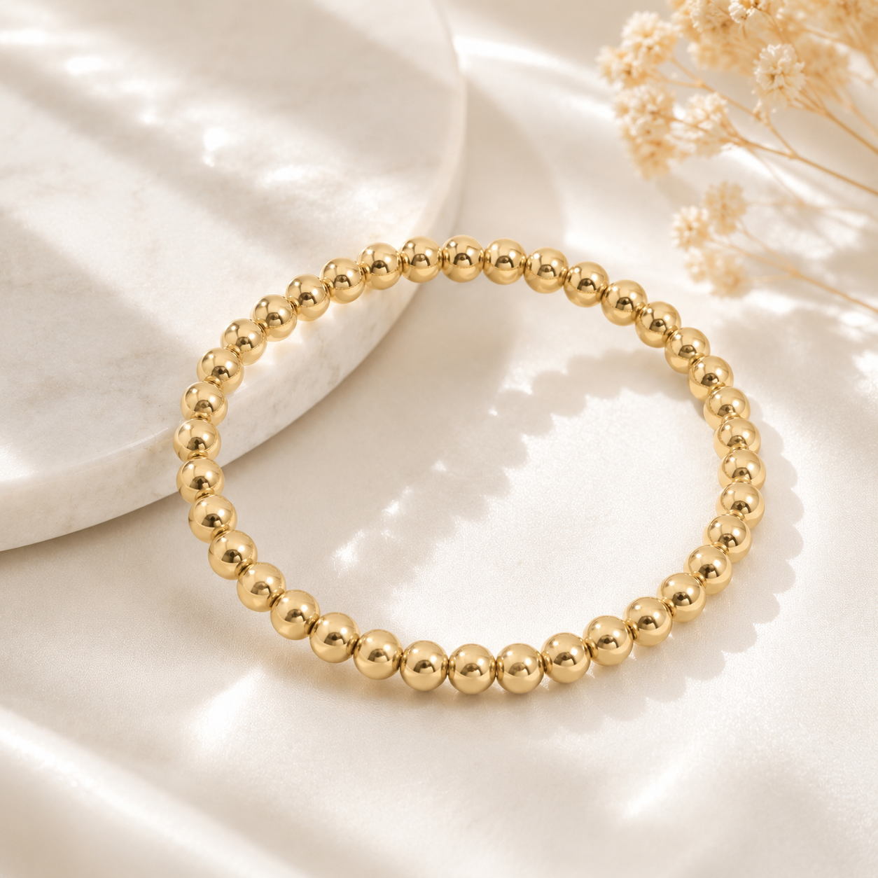 Beaded Stretch Bracelet – 18K Gold, Minimalist, Waterproof