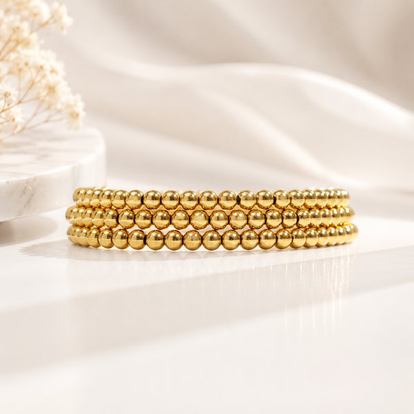 Beaded Stretch Bracelet – 18K Gold, Minimalist, Waterproof