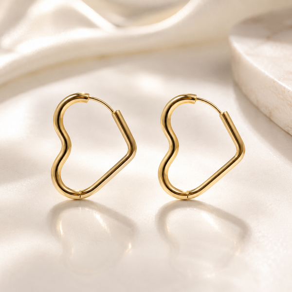 Heart Huggie Hoop Earrings – 18K Gold, Minimalist, Waterproof