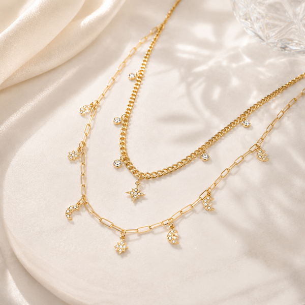 Moon Compass Necklace – 18K Gold Paperclip Chain, Waterproof