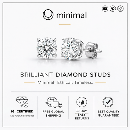 Heart Shape Lab Grown Diamond Stud Earrings — Solid Gold | IGI Certified