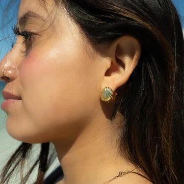 Shell Huggie Earrings – 18K Gold, Coastal, Waterproof