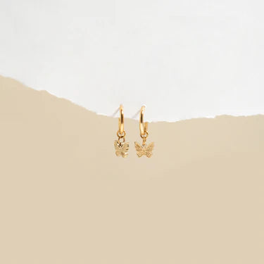 Butterfly Huggie Earrings – 18K Gold, Dainty Hoop, Waterproof