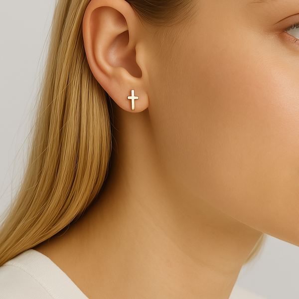 Cross Stud Earrings – 18K Gold, Minimalist 5mm