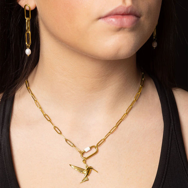 Pearl Drop Earrings – 18K Gold Paperclip, Waterproof
