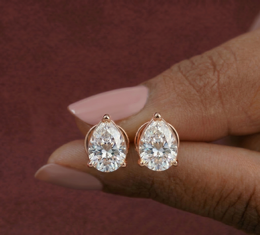 Pear Shape Lab Grown Diamond Stud Earrings ·Solid Gold ·IGI Certified Diamonds