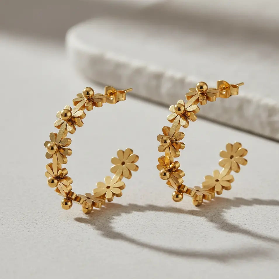 Enchanted Garden Floral Gold Earrings