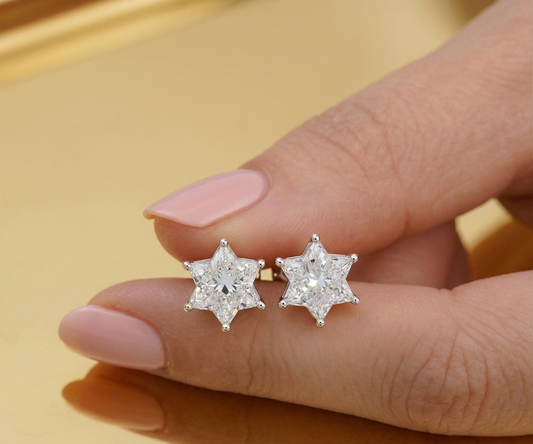 Lab Grown Star Diamond Stud Earrings, Solid Gold, Conflict-Free, Everyday Wear