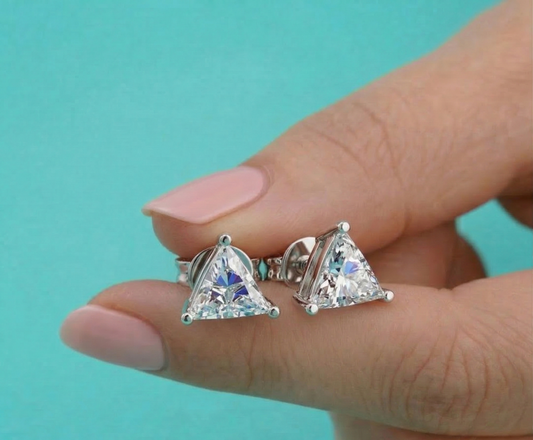 Trilliant Lab Grown Diamond Stud Earrings • Solid Gold, IGI Certified
