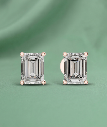 Emerald Cut Lab Grown Diamond Stud Earrings