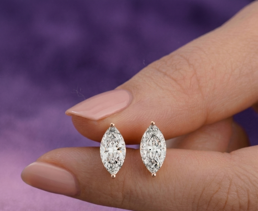 Marquise Lab Grown Diamond Stud Earrings • Solid Gold, Brilliant Cut, IGI Certified