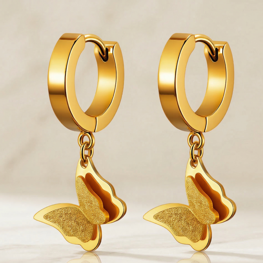 "Butterflies" Earrings, 18K Gold Plated Steel