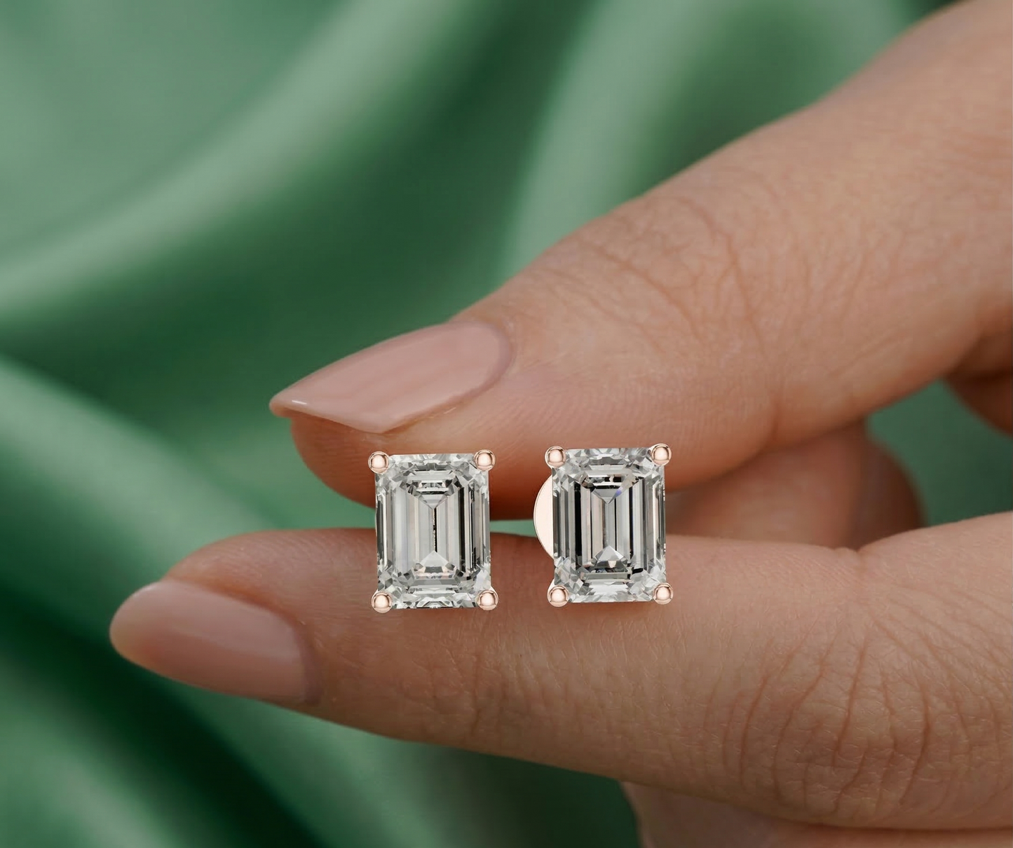Emerald Cut Lab Grown Diamond Stud Earrings