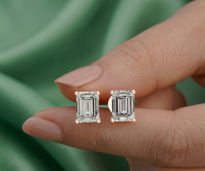 Emerald Cut Lab Grown Diamond Stud Earrings