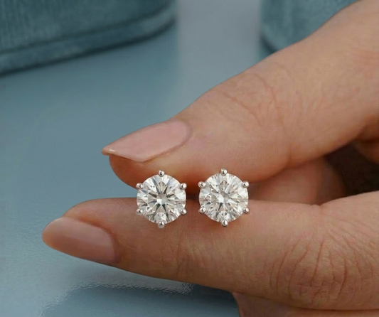 6 Prongs Round Shape Lab Grown Diamond Stud Earrings ·Solid Gold ·IGI Certified Diamonds