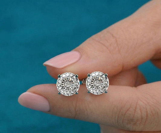 Portuguese Cut Lab Grown Diamond Stud Earrings | IGI Certified E VVS2 Solid Gold