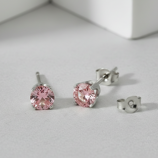 Pink Round Brilliant Diamond Stud Earrings