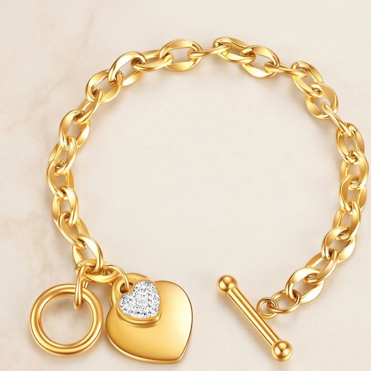 "Hearts" Bracelet, 18K Gold Plated Steel