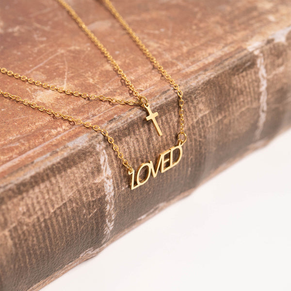 Layered Cross & Love Necklace – 18K Gold, Faith Jewelry
