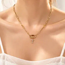 Gold Cross Charm, Crystal Religious Pendant, Stainless Steel Waterproof Faith Jewelry Gift for Her