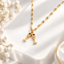 Gold Champagne Cheers Charm, Toasting Glasses Pendant, Wedding Jewelry Supply, Bridesmaid Gift