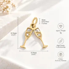 Gold Champagne Cheers Charm, Toasting Glasses Pendant, Wedding Jewelry Supply, Bridesmaid Gift