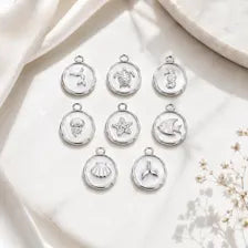 18K Gold PVD Sea Life Charm Set, White Epoxy Ocean Pendant (Jewelry Making Supply)