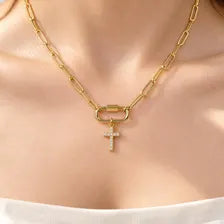 Gold Cross Charm, Crystal Religious Pendant, Stainless Steel Waterproof Faith Jewelry Gift for Her