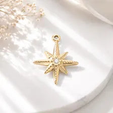 18K Gold Starburst Charm, Stainless Steel Tropical Pendant, Beach Jewelry Making Supply