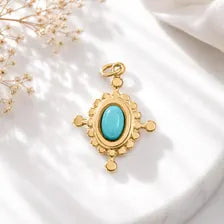 18K Gold Turquoise Compass Charm, Stainless Steel Travel Pendant, Necklace Bracelet Jewelry Making Supply