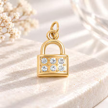 Tiny Gold Padlock Charm, Sparkling Lock Pendant, Love Jewelry Supply, Dainty Charm
