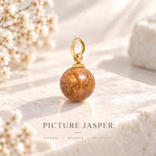8mm Natural Stone Charm Bead, 18K Gold PVD Stainless Steel Pendant (Jewelry Making Supply)