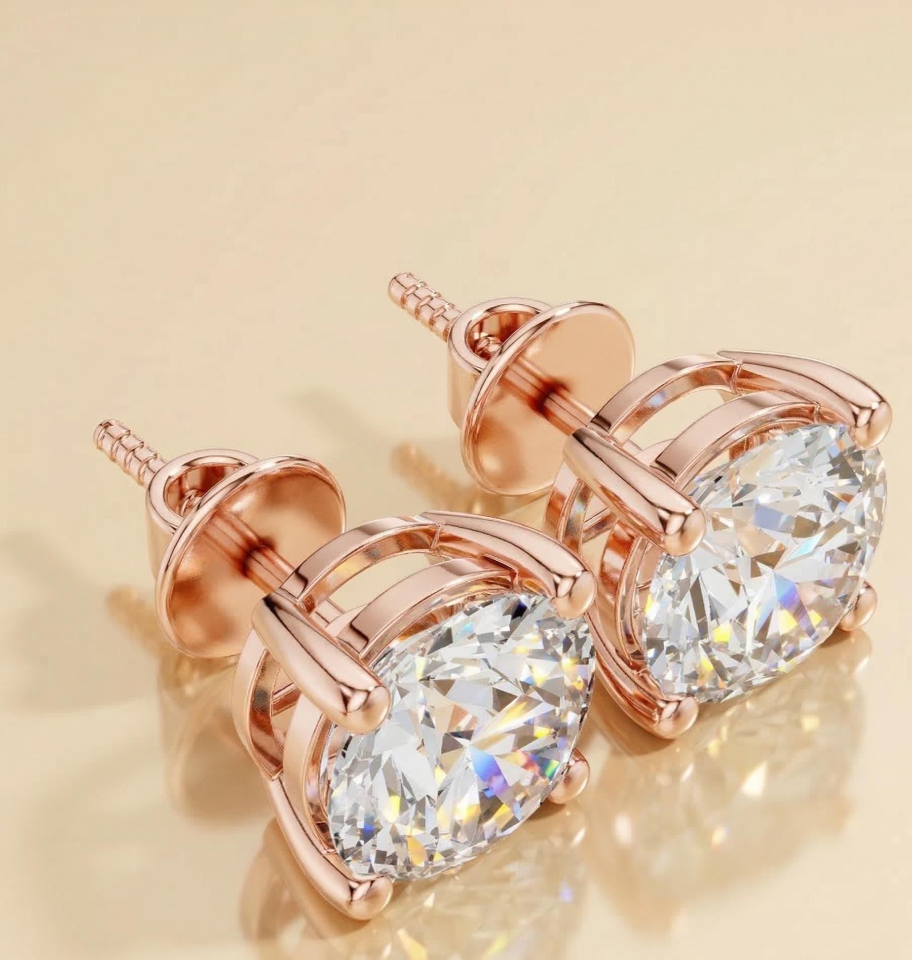 Round Lab Diamond Stud Earrings 4-Prong – Solid Gold, IGI Certified