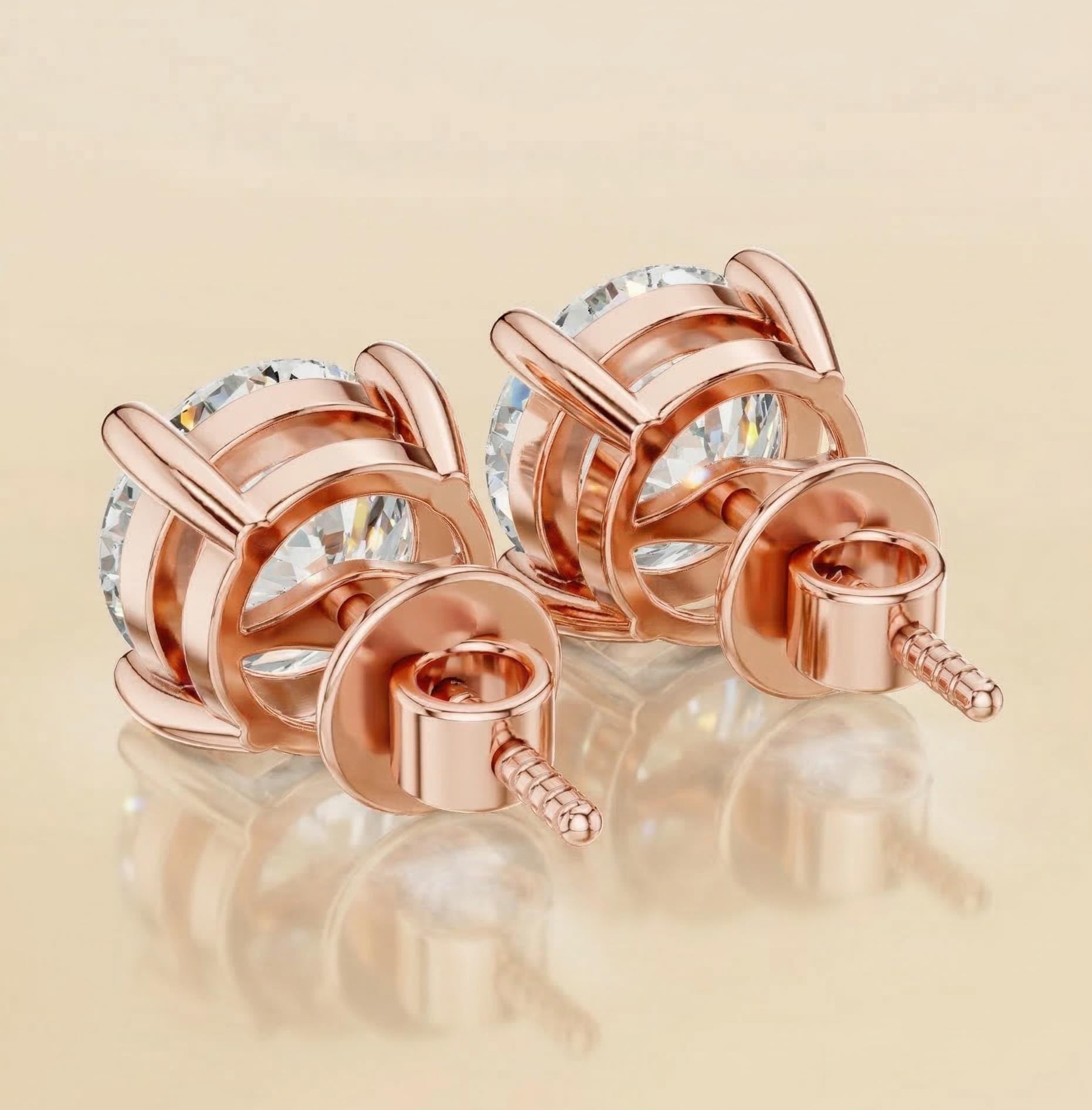 Round Lab Diamond Stud Earrings 4-Prong – Solid Gold, IGI Certified
